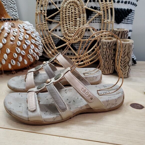 Taos Prize Women 11/42 Slide Slip On Sandals Metallic Strappy Leather Comfort - Picture 5 of 12